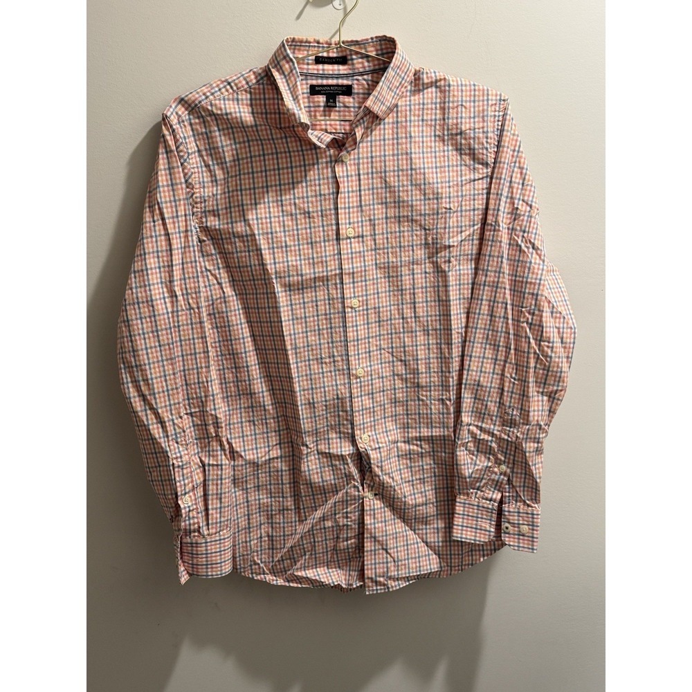 Banana Republic Mens Camden Fit Long Sleeve Shirt Orange/Blue Size M